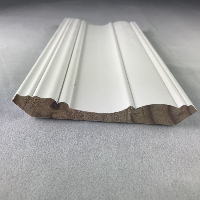 Segondè Kalite Blan Primed An bwa Crown Mouldings Pou Plafon